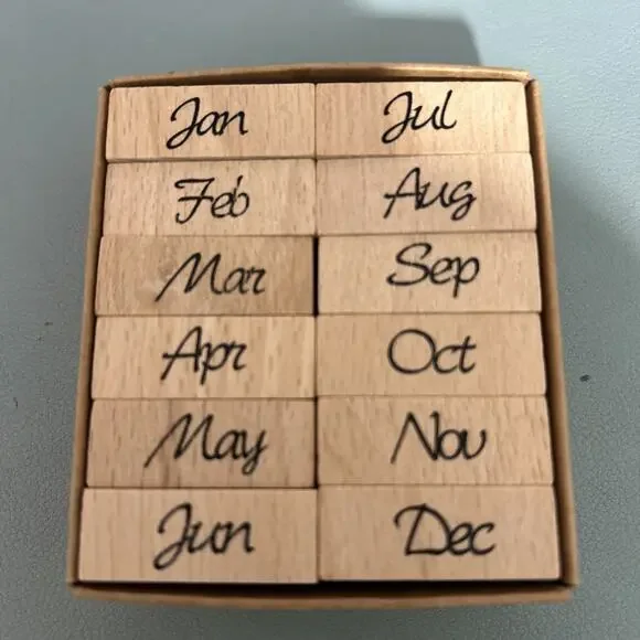 Perfect Imprint Wooden Stamp Set Months Jan-Dec Journaling Scrapbooking New - Picture 3 of 6